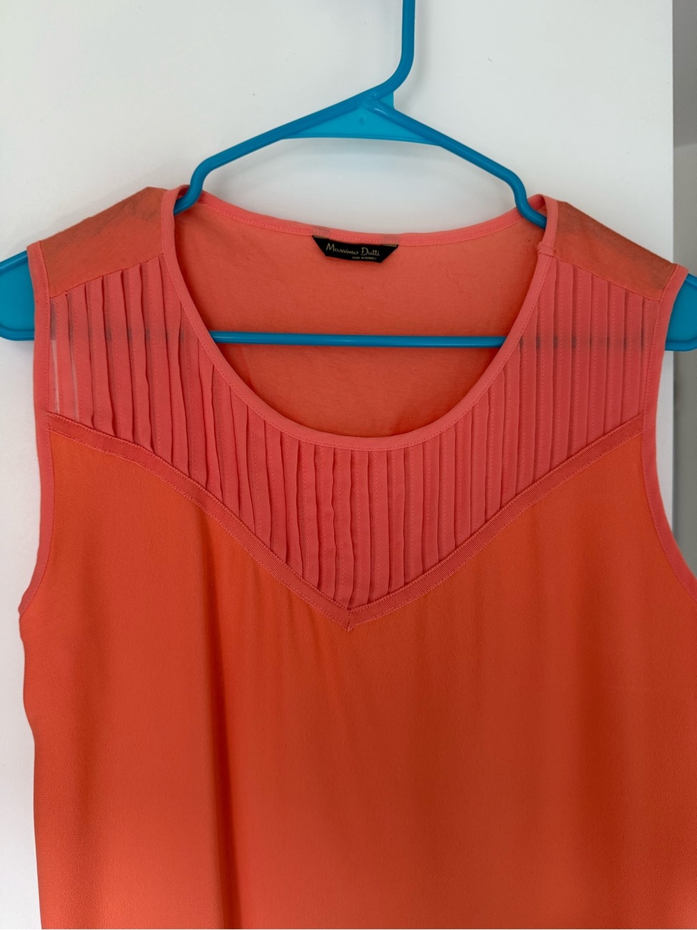 Massimo Dutti Coral-Peach Sleeveless Pleated Yoke Camisole